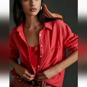 Maeve Coral Red Button-Down Shirt